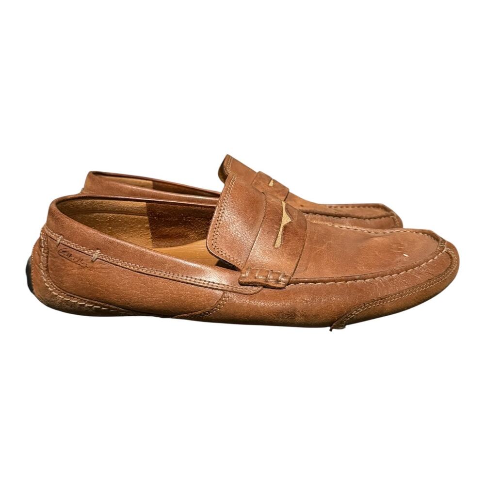 Clarks Men’s Ashmont Way Brown Cognac Leather Driving Loafer 9 G - Picture 2 of 9